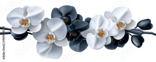 Detailed black and white orchid flower with intricate petals, line art, empty coloring book page, elegant, high-quality, botanical, grace::1 delicate blooms, intricate details, natural elegance,