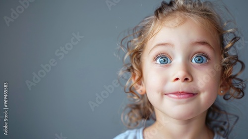 A child displaying wonder, wide eyes and slight smile photo