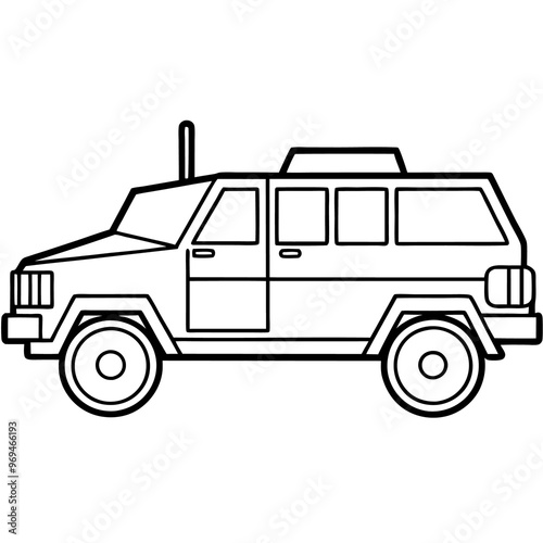 military vehicle outline coloring book page line art drawing photo