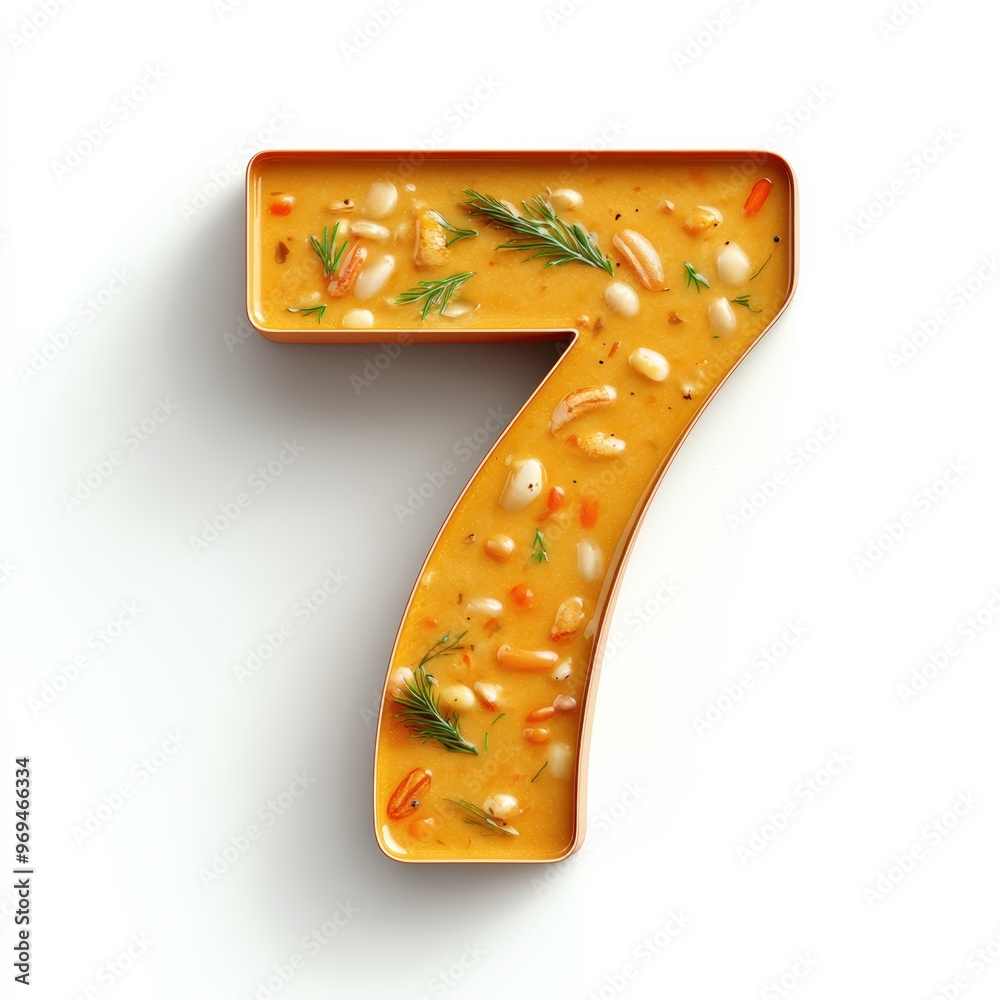 3D number 7 with soup texture realistic modern design, soft lighting, white background 3D number 7 with soup texture realistic modern design, soft lighting, white background