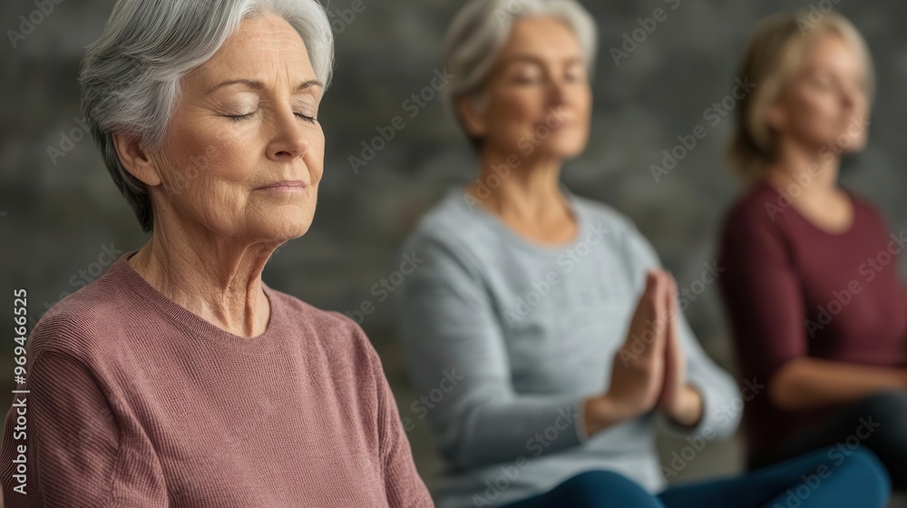Elderly group doing relaxation and breathing exercises in a community wellness class, senior relaxation program, mental wellness Elderly group doing relaxation and breathing exercises in a community wellness class, senior relaxation program, mental wellness