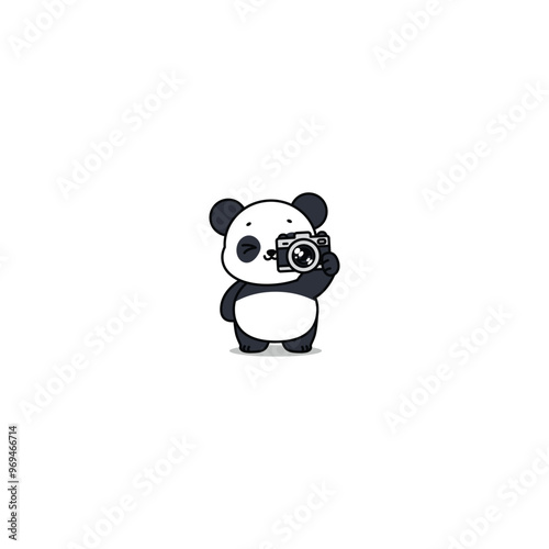 Cute panda with camera cartoon, vector illustration