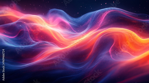 Vibrant Dynamic Wave on Black Background with Grainy Colorful Texture