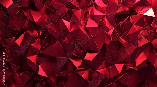 Crimson Low-Poly Geometric Shapes - Bold Abstract Design for Striking Backgrounds and Wallpaper