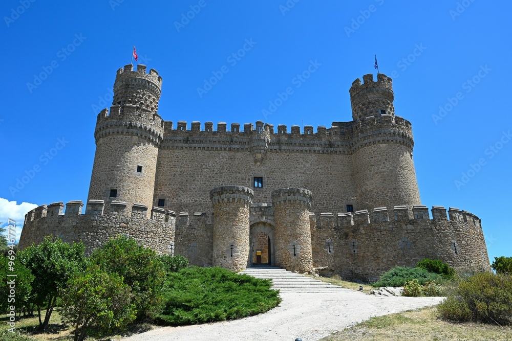 Scenic view of the medieval New Castle of Manzanares el Real in Spain Scenic view of the medieval New Castle of Manzanares el Real in Spain