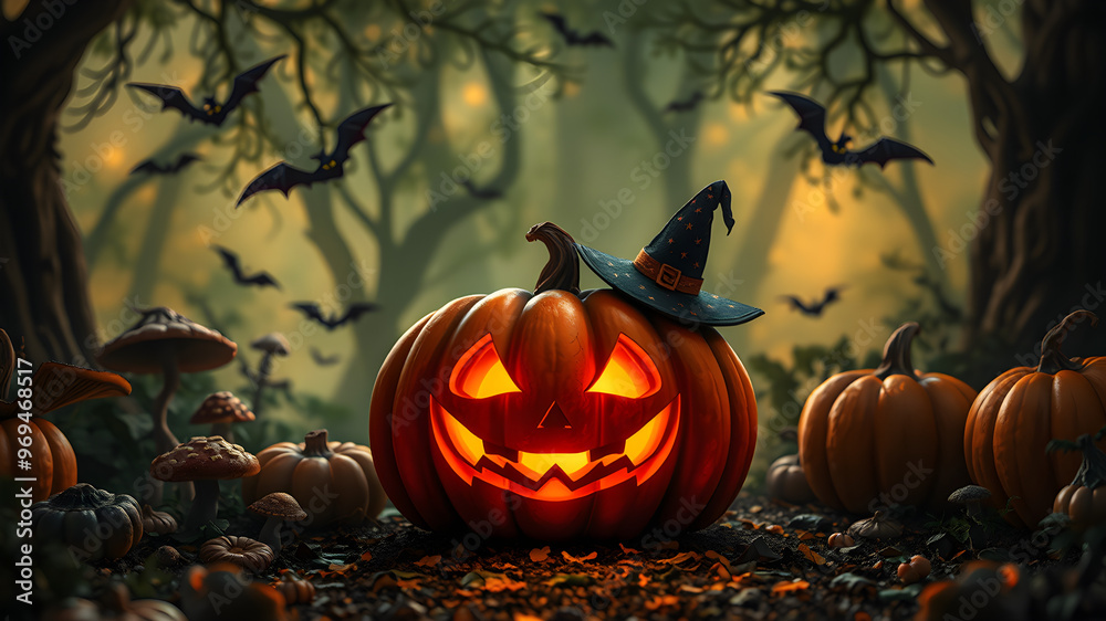 Naklejka premium halloween background with pumpkins