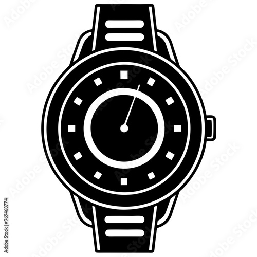 Wristwatch vector illustration, watch vector silhouette icon on white