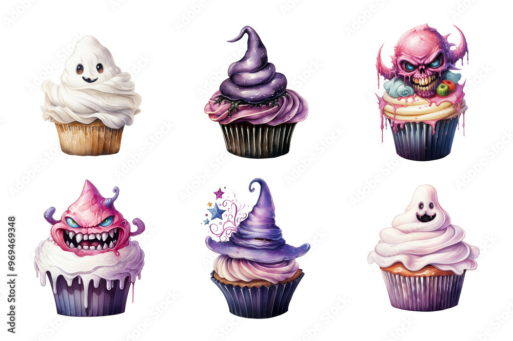 Halloween Cupcake Collection Bundle Set Isolated on a Transparent Background Halloween Cupcake Collection Bundle Set Isolated on a Transparent Background