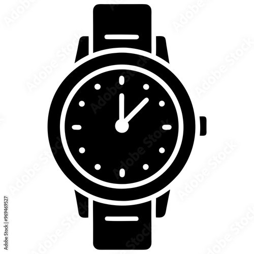 Wristwatch vector illustration, watch vector silhouette icon on white