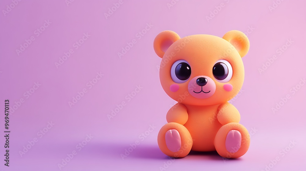 Cute and Cheerful Orange Cartoon Bear Sitting on Light Purple Background in 3D Style | High-Resolution Blender Render with Soft Shapes Cute and Cheerful Orange Cartoon Bear Sitting on Light Purple Background in 3D Style | High-Resolution Blender Render with Soft Shapes