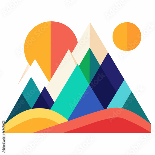 Mountain vector landscape with mountains, minimalist abstract colorful clipart print