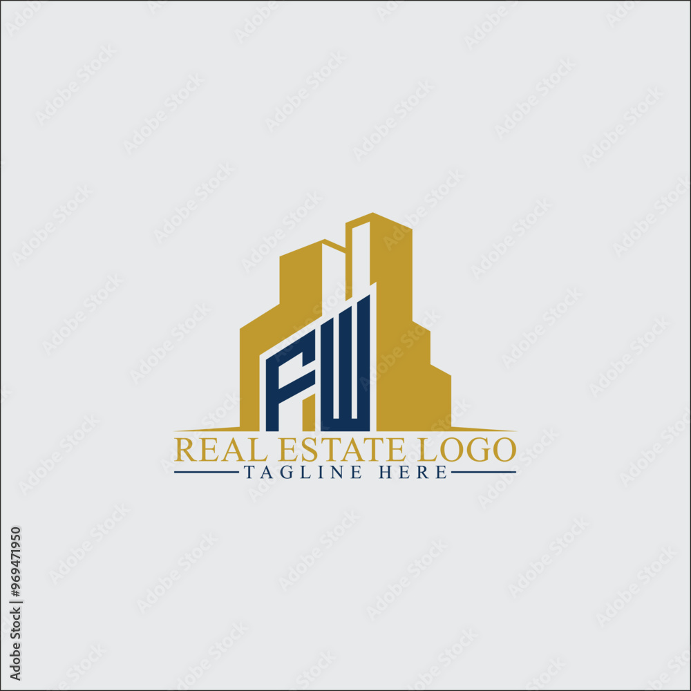 Modern FW Real Estate Logo Design with Building Silhouettes Modern FW Real Estate Logo Design with Building Silhouettes