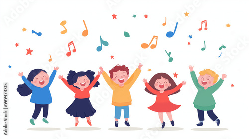 cartoon of kids dancing and playing