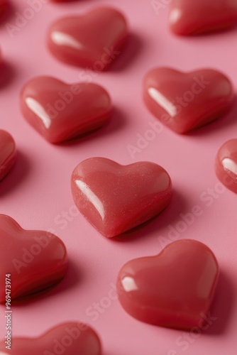 Red Hearts on Pink Surface