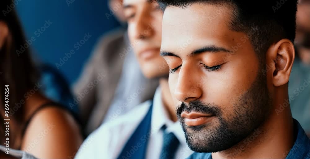 Calm, relaxed man with eyes closed meditating, close up Calm, relaxed man with eyes closed meditating, close up
