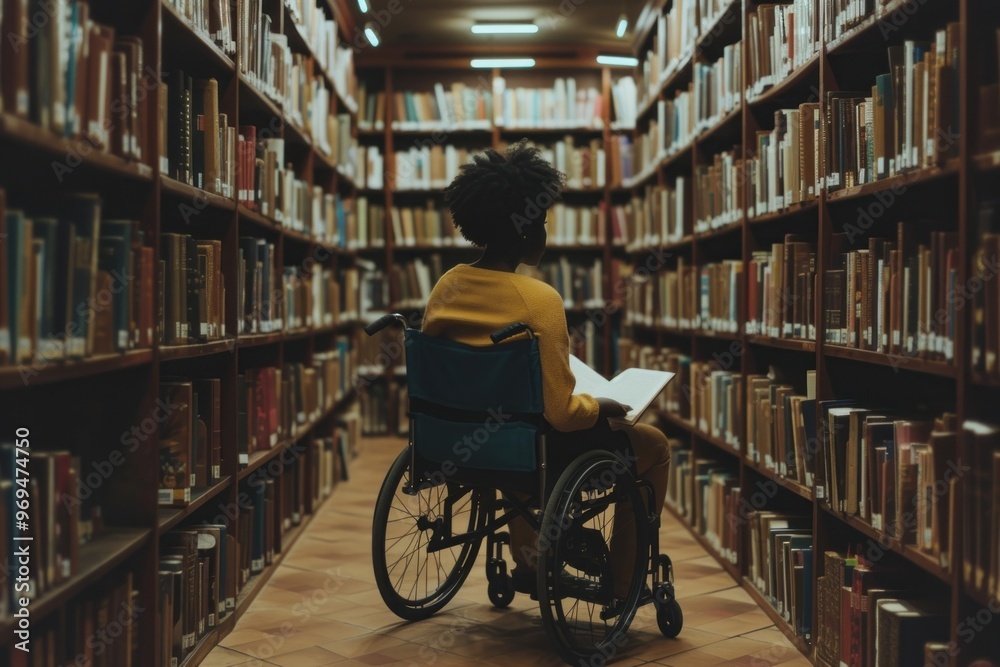 Black girl on wheelchair library publication adult. Black girl on wheelchair library publication adult.