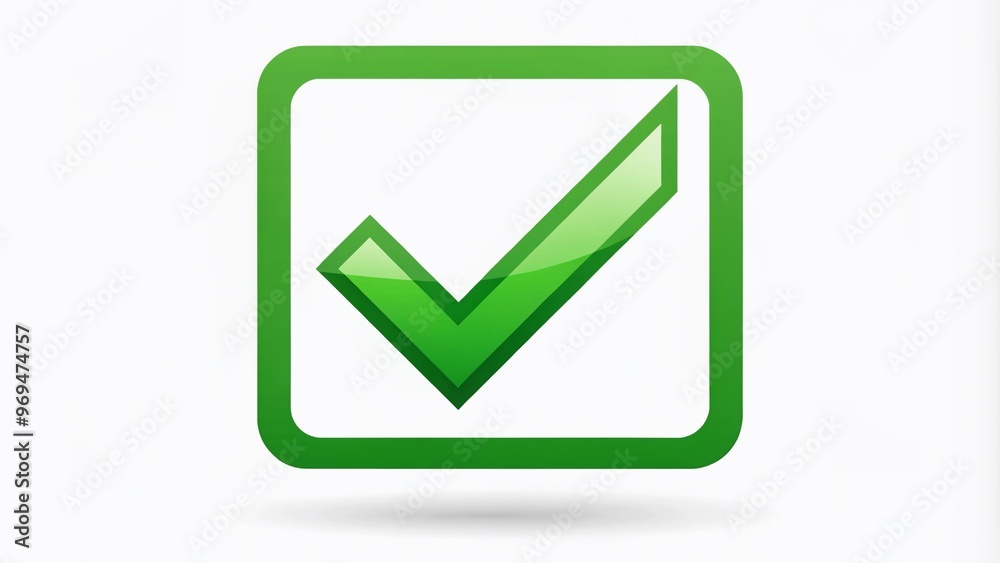 Green checkmark icon on a white background, signifying approval, confirmation, or completion, with bold lines and clean Green checkmark icon on a white background, signifying approval, confirmation, or completion, with bold lines and clean