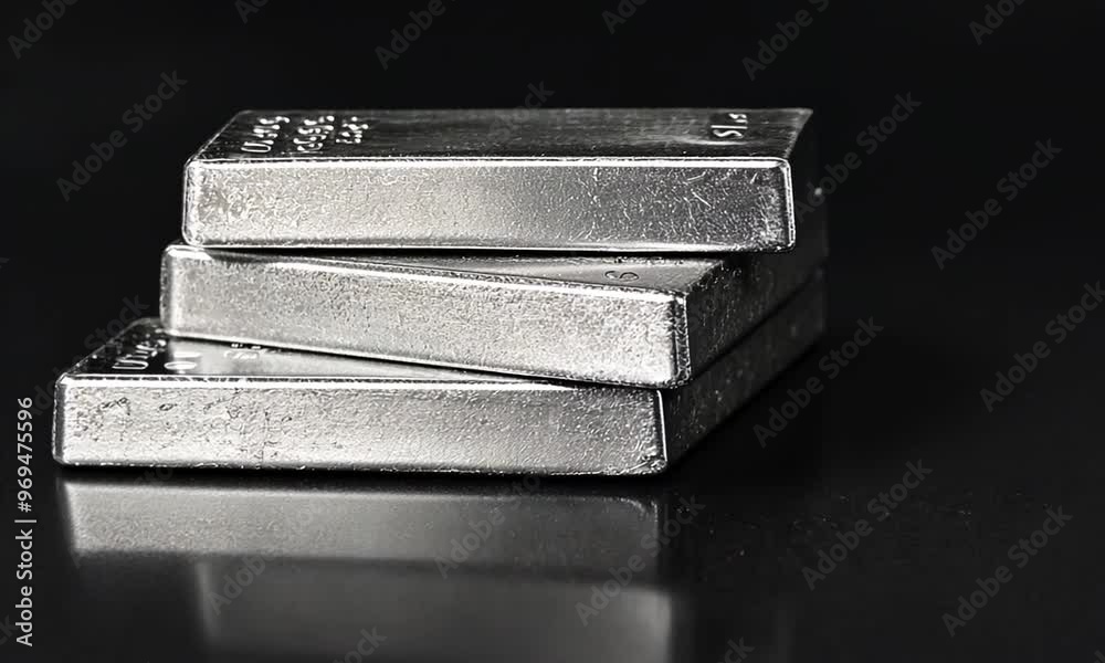 Silver Bars Stacked on Black Background Silver Bars Stacked on Black Background
