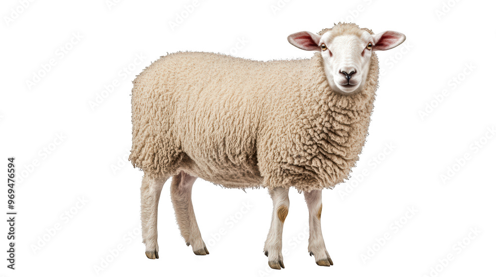 Fluffy sheep standing on black background, showcasing its thick wool and gentle expression. This image captures essence of farm life and beauty of livestock. Fluffy sheep standing on black background, showcasing its thick wool and gentle expression. This image captures essence of farm life and beauty of livestock.