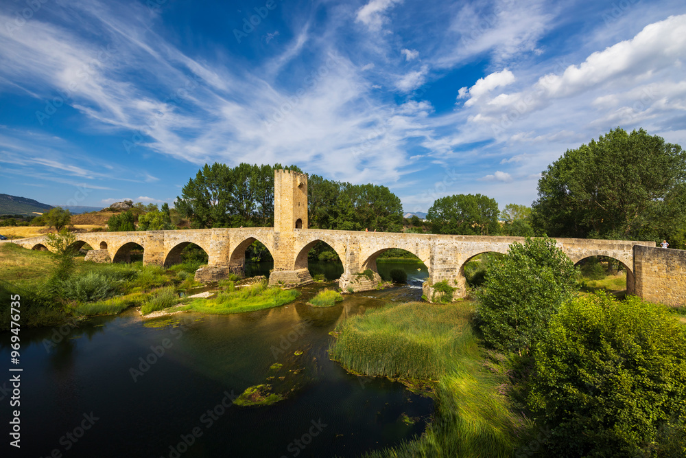 Fototapeta premium stone bridge over Ebro river in Frias, Burgos province, Castilla Leon, Spain