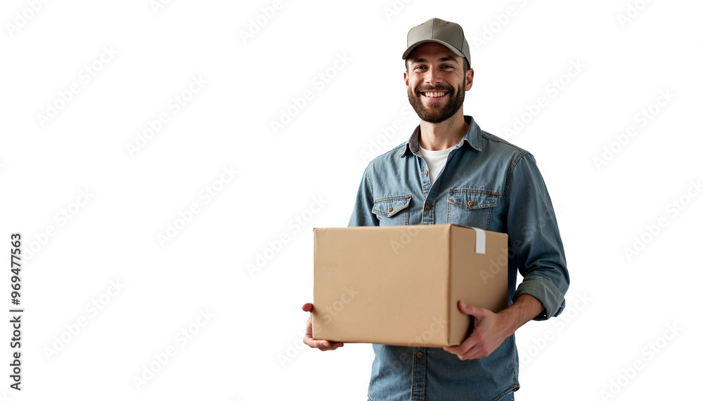 Smiling man in yellow shirt carrying cardboard boxes on transparent background, delivery boy png, Home delivery concept, young delivery boy Smiling man in yellow shirt carrying cardboard boxes on transparent background, delivery boy png, Home delivery concept, young delivery boy