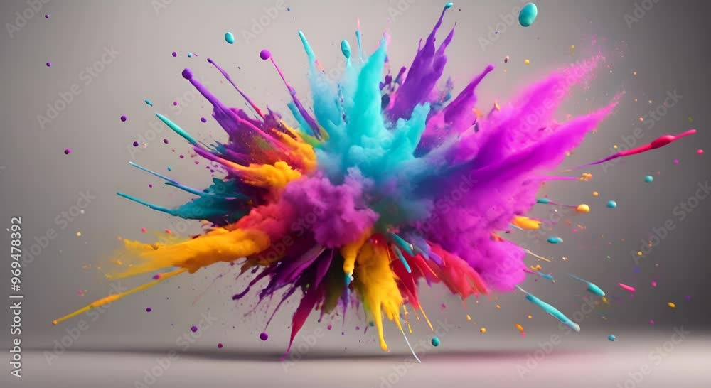 Explosion of bright colorful paint on black background burst of multicolored powder abstract pattern of colored dust splash Video 4k animation