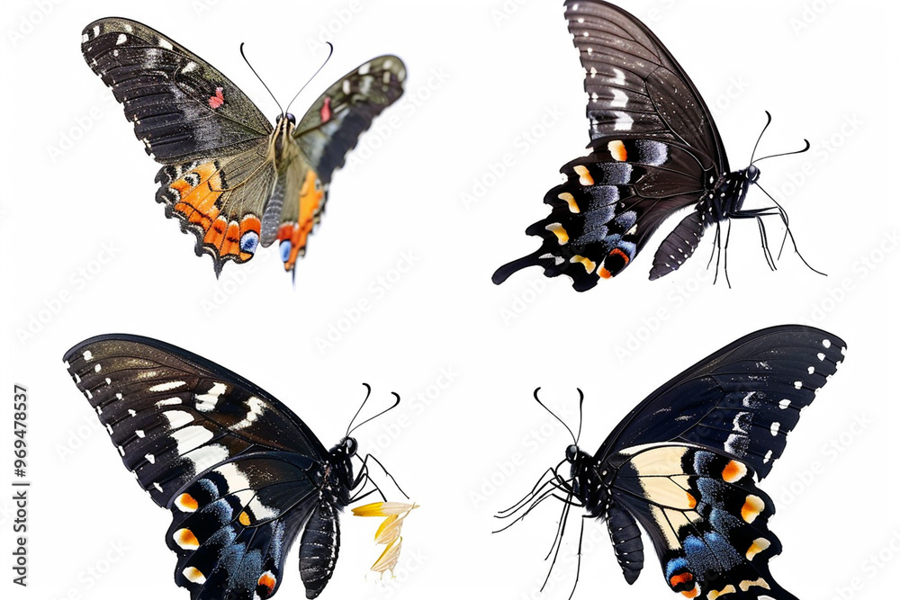 Fototapeta premium photo set of colorful butterflies, no background transparent
