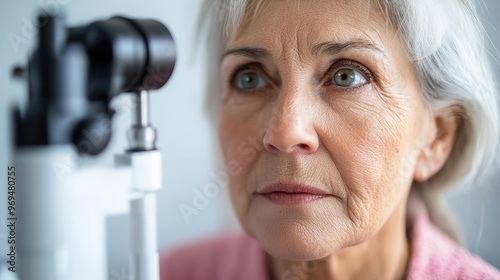 Senior woman attending a public health program on eye care and vision wellness, elderly vision care, wellness and prevention