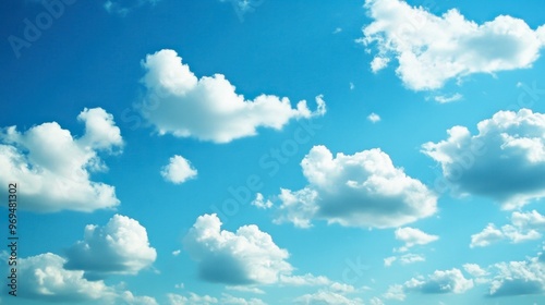 A clear blue sky with a few fluffy white clouds drifting peacefully, creating a serene backdrop.