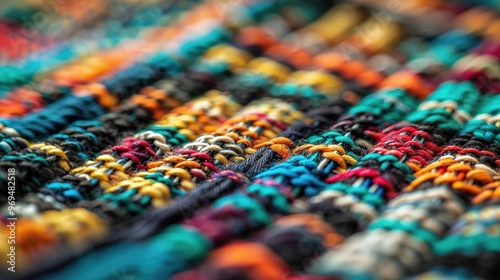 A Close-up Shot of a Blended ethnic tapestry, woven diverse thread colors