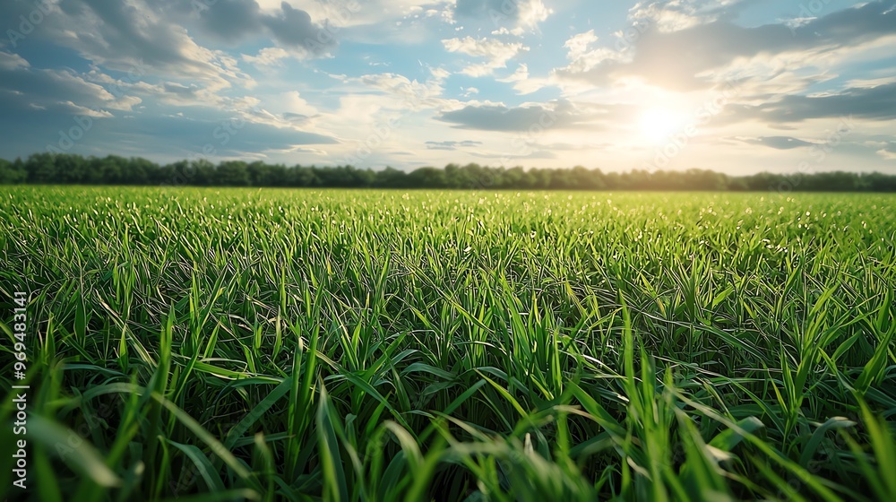 Vibrant green grass field under a bright sky at sunrise, showcasing nature's beauty and tranquility. Vibrant green grass field under a bright sky at sunrise, showcasing nature's beauty and tranquility.