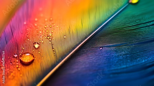 A close-up of colorful bird feathers, arranged in the shape of an LGBTQ+ flag photo