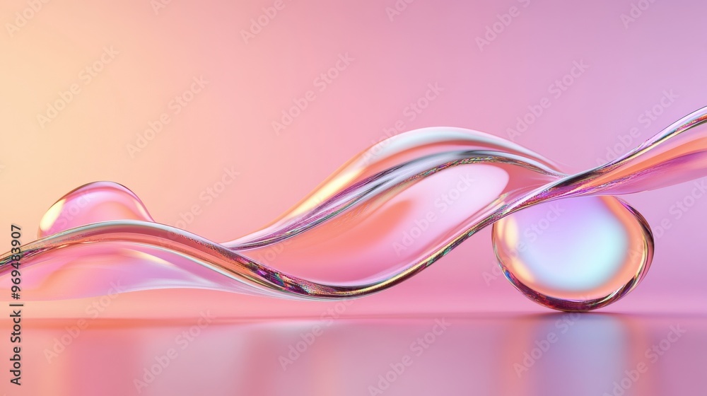 Naklejka premium Transparent liquid wave with pastel gradient background