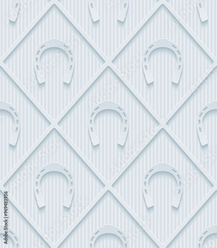 A seamless pattern featuring light blue horseshoe shapes on a textured background.