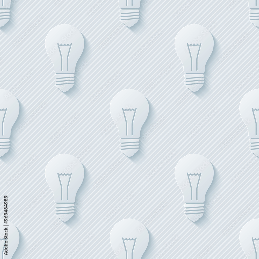 A seamless pattern of light bulbs in a soft blue tone, ideal for design and creative projects.