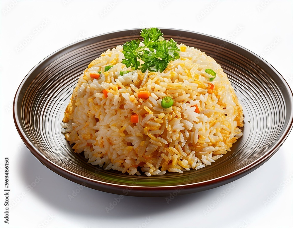 Fried rice on plate isolated on white background Fried rice on plate isolated on white background