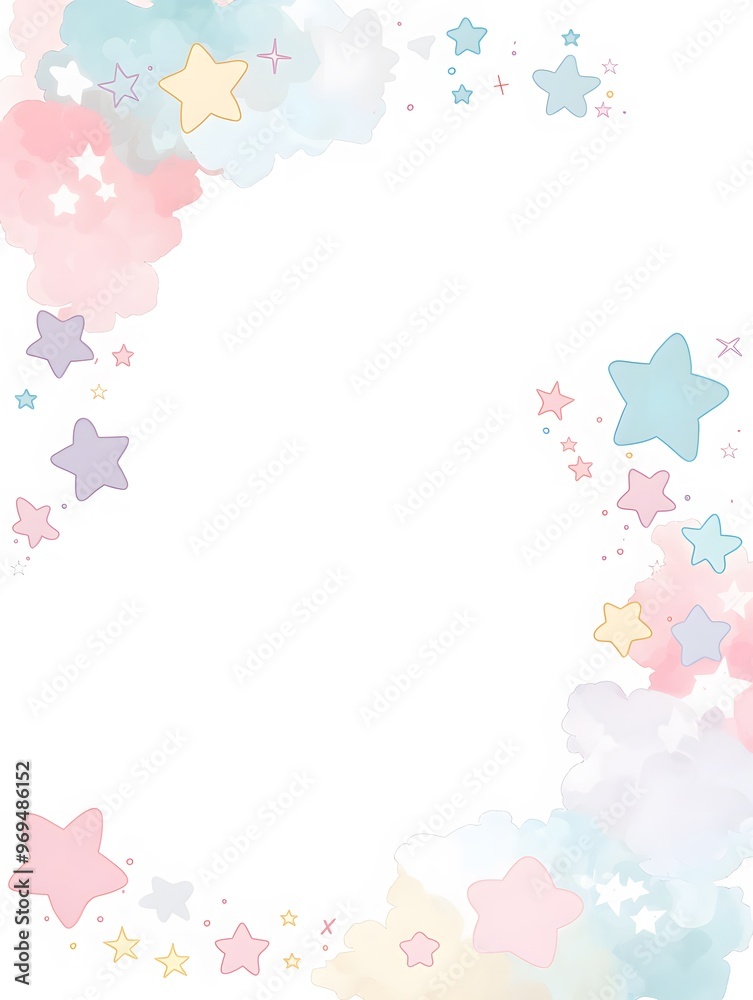 Watercolor Pastel Stars and Clouds Background Watercolor Pastel Stars and Clouds Background