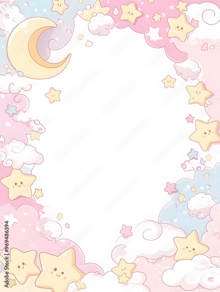 Cute Cartoon Moon and Stars Frame Illustration Cute Cartoon Moon and Stars Frame Illustration