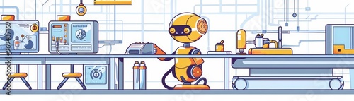 A cute cartoon of a robot managing a smart community center photo