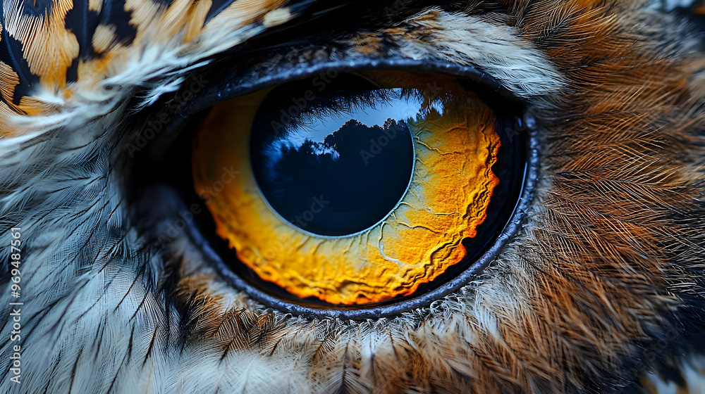 Close-up of a bird's eye showcasing intricate details and vibrant colors. Close-up of a bird's eye showcasing intricate details and vibrant colors.