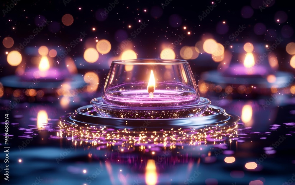A vibrant Diwali scene with multiple lamps and a dreamy bokeh lights background creating a festive ambiance A vibrant Diwali scene with multiple lamps and a dreamy bokeh lights background creating a festive ambiance