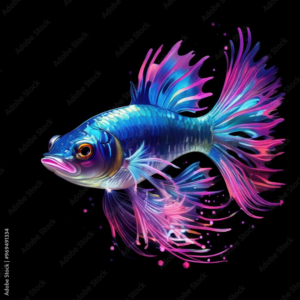 A vibrant, stylized illustration of a colorful fish with flowing fins and a dark background. A vibrant, stylized illustration of a colorful fish with flowing fins and a dark background.