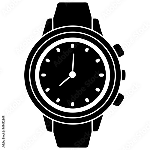 Wristwatch vector illustration, watch vector silhouette icon on white