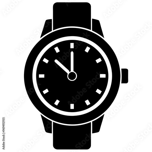 Wristwatch vector illustration, watch vector silhouette icon on white