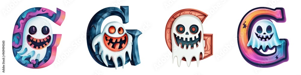 Creative and spooky ghost letters illustration perfect for Halloween-themed designs and decorations. Creative and spooky ghost letters illustration perfect for Halloween-themed designs and decorations.