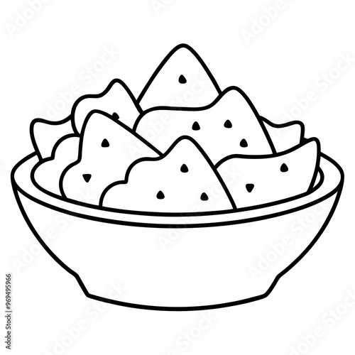 nachos with salsa outline coloring book page line art drawing