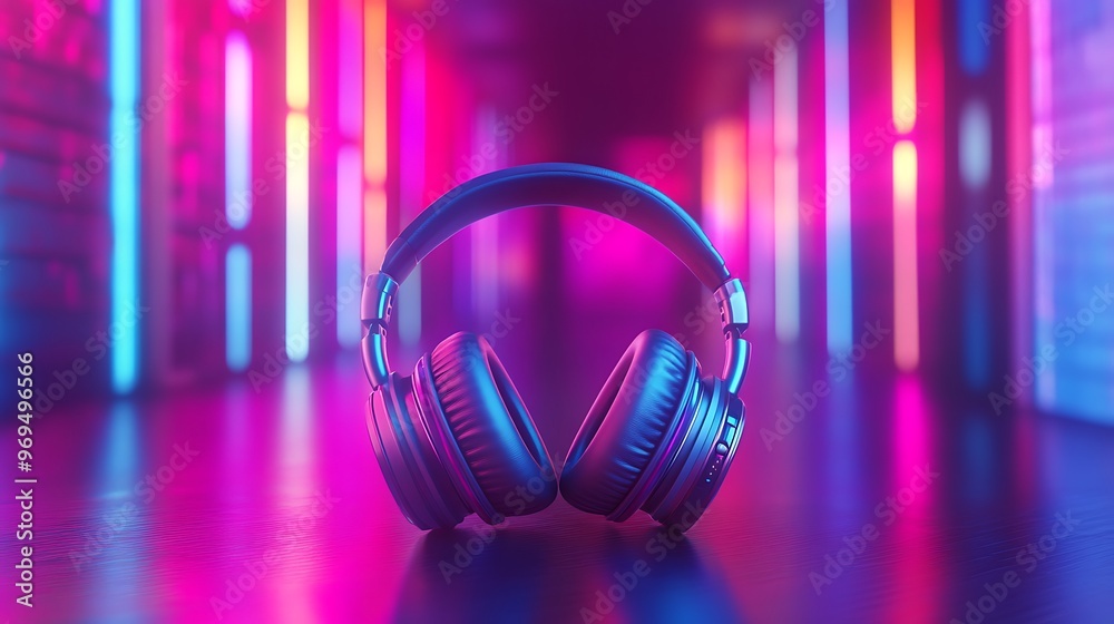 Futuristic 3D Render of Innovative Sports Headphones with Neon Lights and Motion Blur Background Futuristic 3D Render of Innovative Sports Headphones with Neon Lights and Motion Blur Background