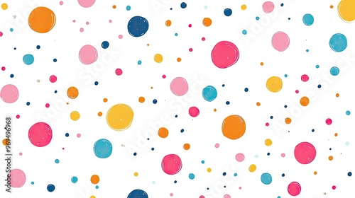 A seamless pattern of colorful polka dots on a white background, playful and cheerful for various design uses.