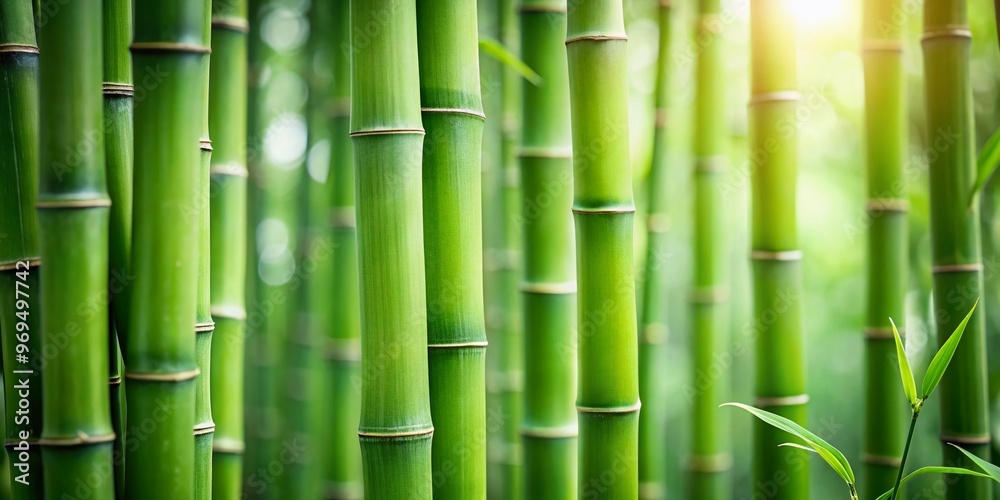 Soothing natural background featuring a dense layer of elegant green bamboo stalks with subtle texture and blurred Soothing natural background featuring a dense layer of elegant green bamboo stalks with subtle texture and blurred