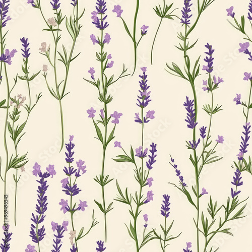 Pattern of Lavender and Wildflowers Rustic Style Seamless for a Country Chic Design